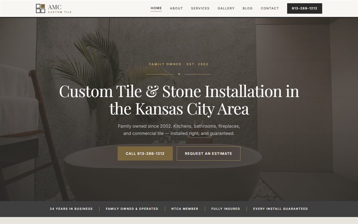 AMC Custom Tile home page — custom tile and stone installation