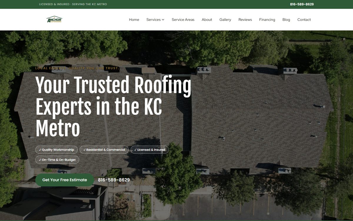 Anchor Exteriors home page — Kansas City roofing and exteriors